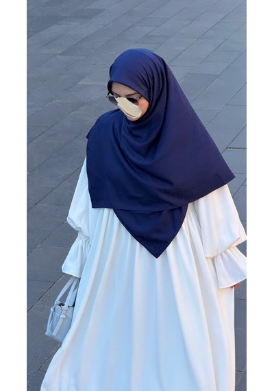 Qalortex Scarf Premium Jakarlı Sare Büyük Boy Eşarp - Lacivert