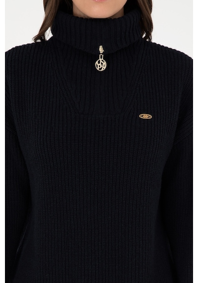 U.S. Polo Assn. Kadın Lacivert V Yaka Fermuarlı Kazak 50297086-VR033