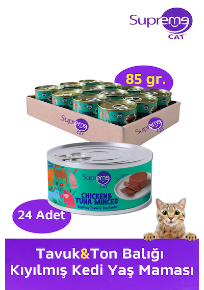 Supreme Cat Tavuk & Ton Balığı Kıyılmış Konserve Kedi Yaş Maması 24 x 85 G