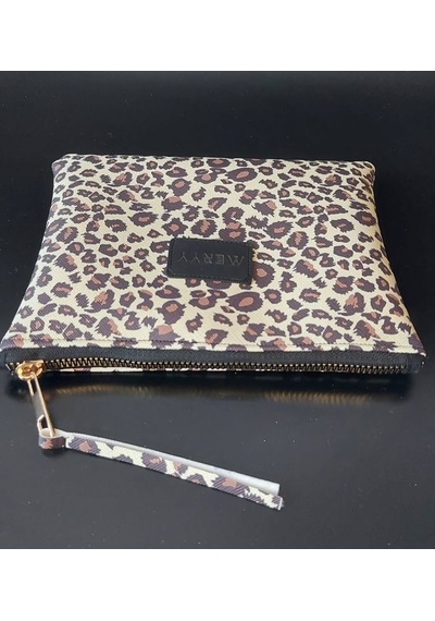 Meryy Collection Clutch Çanta Suni Deri Leopar