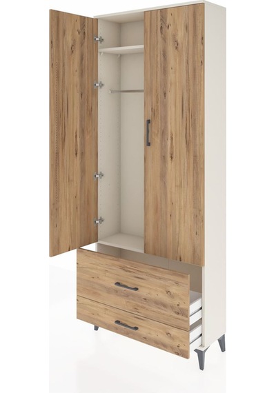 Arges Dolap 2 Raflı 2 Çekmeceli Tek Askılı 88x30x221 Aytaşı-çam Aytaşı