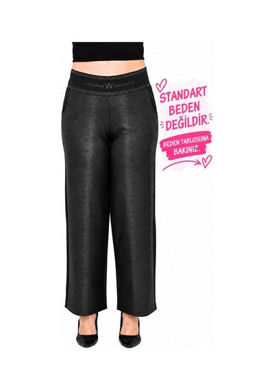 Motivation Büyük Beden Kadın 50-56 Beden Deri Görünümlü Esnek Beli Lastikli Bol Paça Pantolon Siyah Motivation Büyük Beden Kadın 50-56 Beden Deri Görünümlü Esnek Beli Lastikli Bol Paça Pantolon Siyah