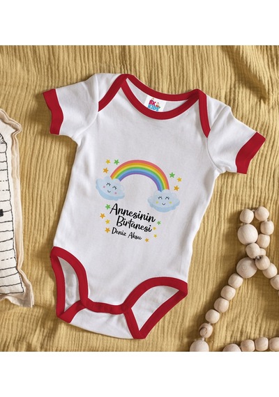 Bk Gift Bk Kids Kişiye Özel Annesinin Bir Tanesi Tasarımlı Kırmızı Bebek Body Zıbın-1 Çok Renkli