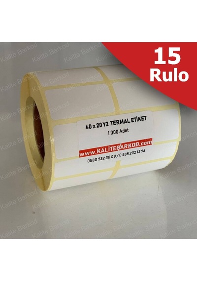 40X20 Yanyana 2'Li Termal Etiket 15 Rulo Barkod Etiket