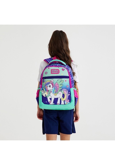 Coral High Kids Mor Su Yeşili Unicorn Desenli Üç Bölmeli Okul Sırt Çantası 23487