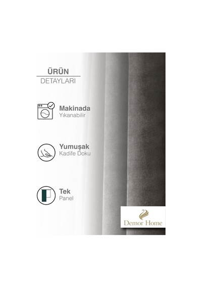 Br Demor Home 1/2 Sık Pile Duman Grisi Kadife Dokulu Fon Perde Ütü İstemez En Çok Satılan
