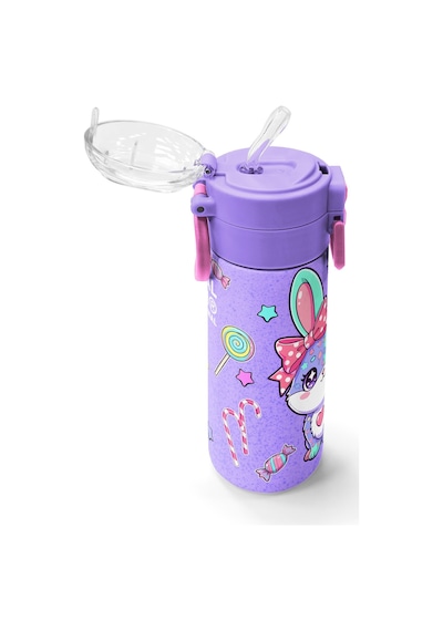 Coral High Kids Milka Su Yeşili Tavşan Desenli Pipetli Ve Direkt İçim Çelik Termos 500 Ml 38137 Lila