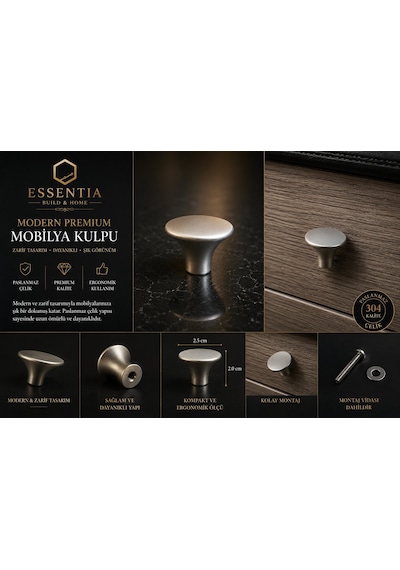 Paslanmaz Mat Gri Mobilya Topuzu Modern Premium Dolap Ve Çekmece Kulpu Çoklu Renk