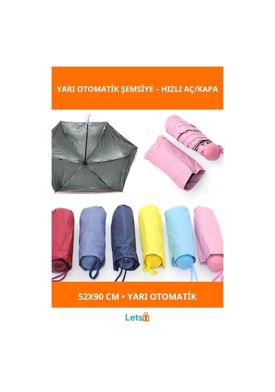 Letsii Katlanabilir Yarı Otomatik Şemsiye 52x90 Cm Dayanıklı Su Geçirmez Çok Renkli