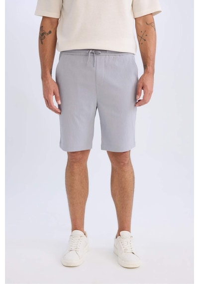 Defacto Regular Fit Beli Bağcıklı Dokulu Bermuda Şort D9451ax25spgr89 Gri
