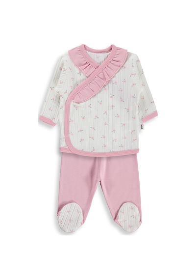 Y26y084 Civil Baby Çiçek Empirme Fırfırlı Zıbın Takımları - Ekru