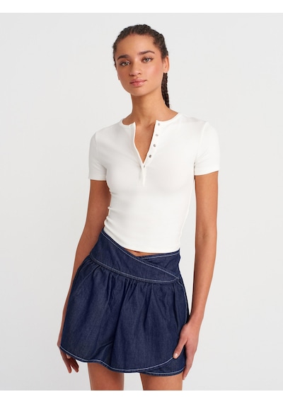 Dilvin 80577 %100 Pamuk Anvelop Mini Denim Etek-lacivert
