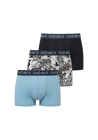 U.S. Polo Assn. Ecko Mavi - Lacivert - Baskılı 3'lü Boxer Mavi - Lacivert - Baskılı