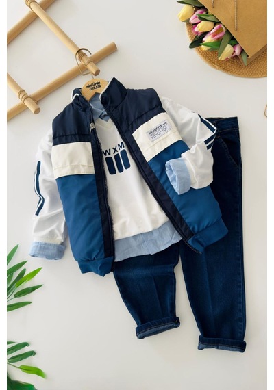 Miniğimin Cicileri Newstyle Kapitone Şişme Yelekli Sweatshirtlü Erkek Çocuk 4 Lü Kombin Takım - Mavi Miniğimin Cicileri Newstyle Kapitone Şişme Yelekli Sweatshirtlü Erkek Çocuk 4 Lü Kombin Takım - Mavi