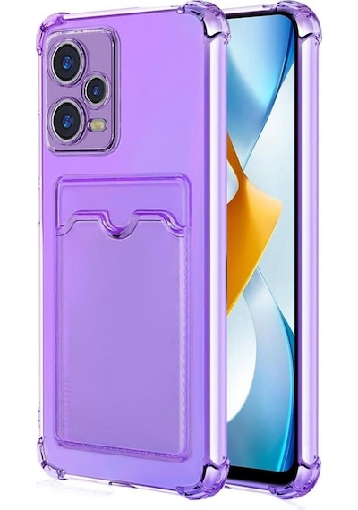 Redmi Note 12 Pro 5G Kılıf Darbe Emici Köşe Korumalı Kartlıklı Cüzdanlı Silikon Kapak Lila