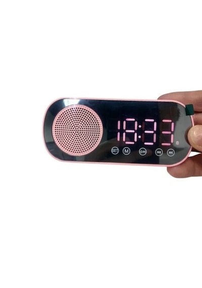 Akıllı Çalar Saat Fm Radyo Bt Modu Çift Alarm Şarj Edilebilir Pil Ve Parlaklık Ayarlı Tasarım Pembe