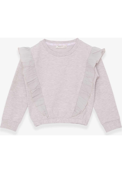 Breeze Kız Çocuk Sweatshirt Beli Lastikli 4-8 Yaş, Bej Melanj-bej Melanj Bej Melanj