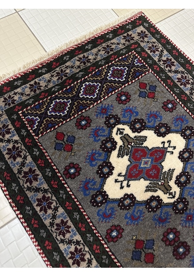 El Dokuma Gri Taşpınar Halısı Seccade 78x140 Yün Kök Boya Halı Gri