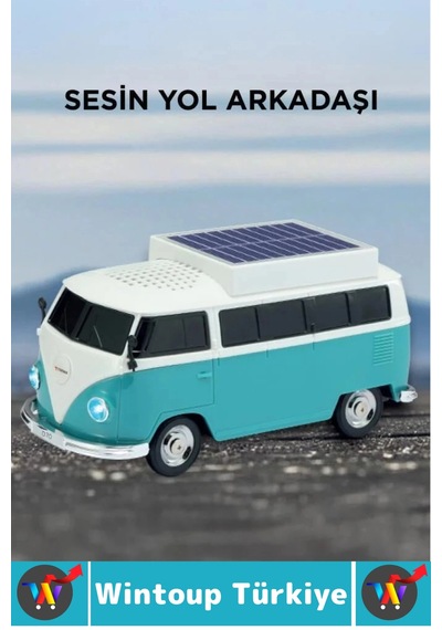 Premium Yüksek Ses Kamp Speaker Fm Solar Şarjlı Çok Şık Retro Vosvos Tasarımlı Bluetooth Hoparlör