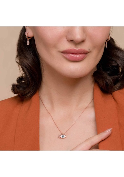 Zirkon Taşlı Rose Altın Kaplamalı Göz Desenli Gümüş Kolye Gold - Rose Gold - Gümüş