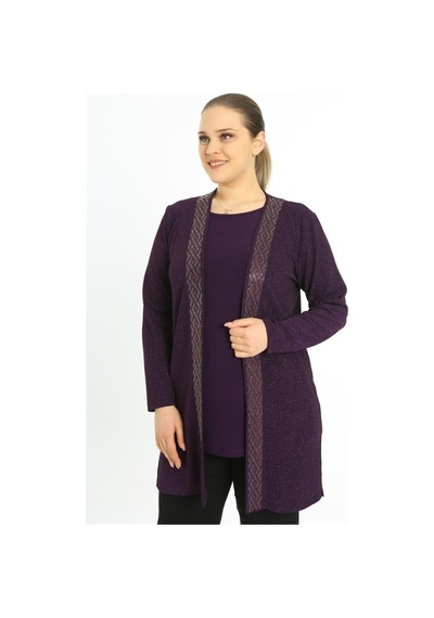 Ladies First Büyük Beden 3633 Patlıcan Ceket-Atlet Ikili Takım