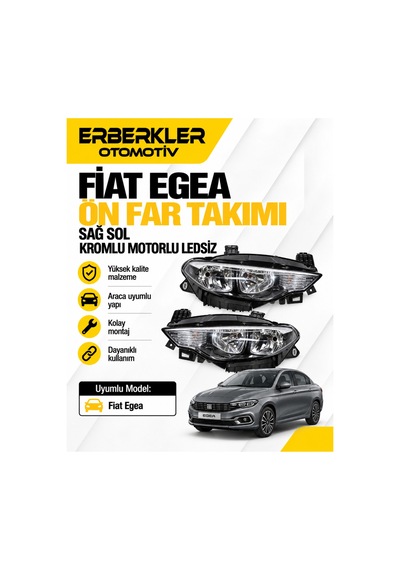 Fiat Egea Ön Far Takımı Sağ Sol Kromlu Motorlu Ledsiz - Erb2189
