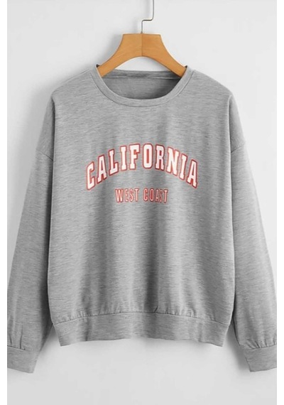 Madmext Mad Girls Gri Bisiklet Yaka Kadın Sweatshirt Mg789 Gri