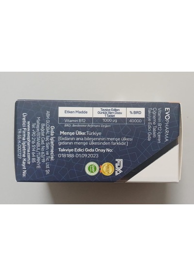 Tr Evo Pharma Vitamin B12 Metilkobalamin 1000 Mcg 30 Çiğneme Tableti