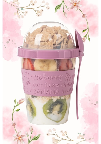 Eynel 1 Adet Take N Go Kaşıklı Hazneli Meyveli Yoğurt Kabı Piknik Iş Atıştırmalık Müsli Granola Süt Bardak Çok