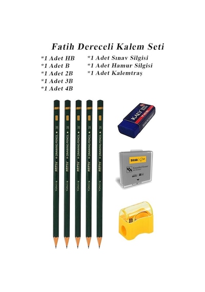 Resim Kalemi Fatih Dereceli Kalem Seti Karakalem Seti Hb B 2b 3b 4b 8'li Set Sınav Silgisi Ve Hamur Silgi Kalemtraş
