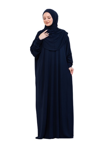 Modish Group Tek Parça Namaz Elbisesi Seti, Viskon Yumuşak Tesettür Abaya, Rahat Hazır Şal Başörtüsü Takım Lacivert