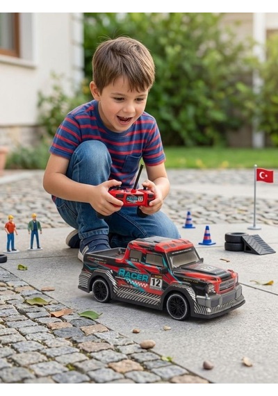 Champion Racer Uzaktan Kumandalı Yarış Arabası 1:16 Ölçek - Işıklı Ve Tam Fonksiyonlu Siyah - Kırmızı - Mavi
