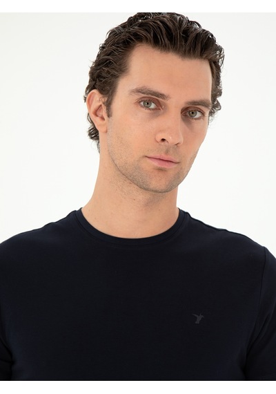 Lacivert Slim Fit Bisiklet Yaka Merserize Basic T-shirt