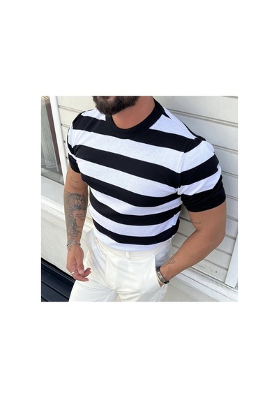 Cool Tarz Erkek Beyaz-siyah Normal Kalıp Triko T-shirt Beyaz-siyah Beyaz-siyah