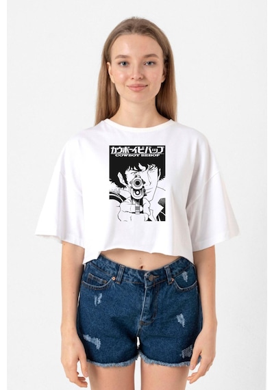 Cowboy Bebop Spike See You Space Cowboy Beyaz Kadın Crop Tshirt Beyaz
