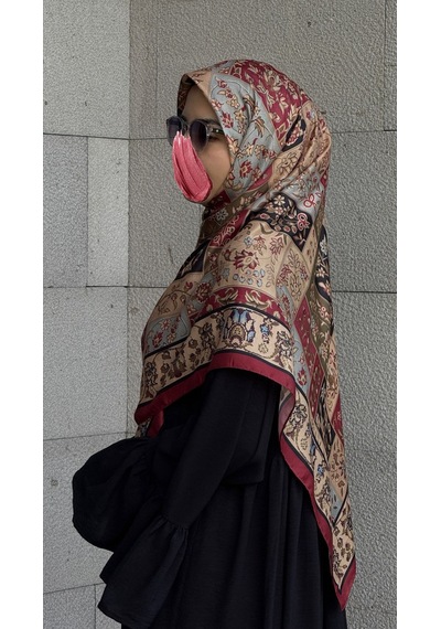 Qalortex Scarf Pamuklu Soft Osmanlı Desen Eşarp-bordo