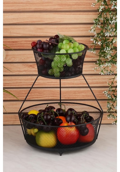 Angdesign Melis Dekoratif Metal Sebze&meyvelik 2 Katlı-siyah Diğer