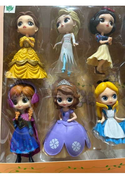 Prenses Mini Figürler, 6 Adet Prenses Figürleri, Çizgi Film Prenses Pasta Süsü Prenses