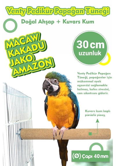 Vixpet Venty Pedikür Papağan Tüneği Macaw Kakadu 30 CM 40 MM