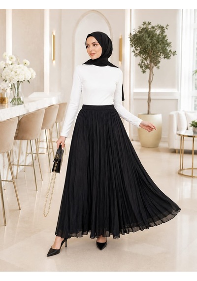 Esra Butik78 Siyah Kraş Etek Astarlı, Standart Beden, 100 Cm