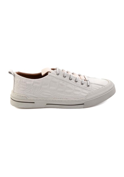 Beyaz Hakiki Deri Erkek Sneaker E01900251044 Beyaz