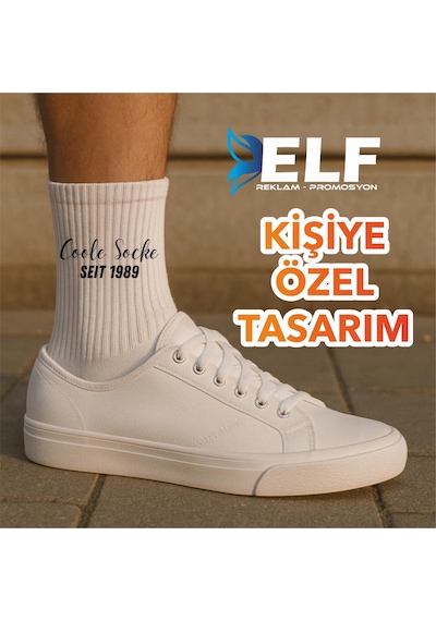 Elf Reklam Kişiye Özel Spor Çorap Beyaz