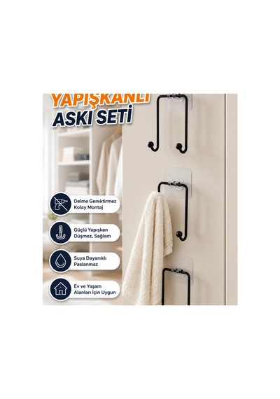 3'lü Yapışkanlı Duvar Askısı Ev Ve Yaşam Alanları İçin Pratik Set Renkli