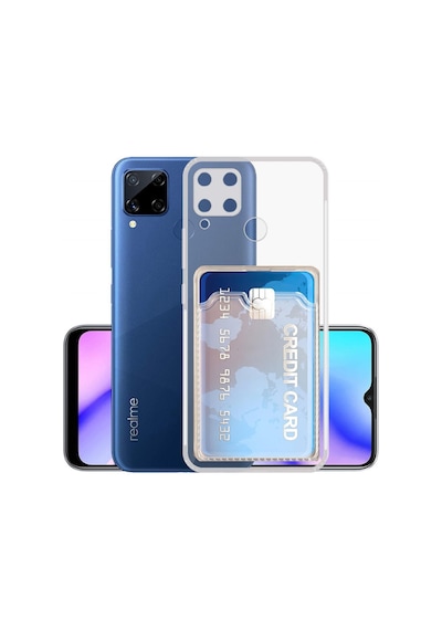 Apsuwa Realme C15 Kamera Korumalı Kartlıklı Setra Şeffaf Silikon Kılıf