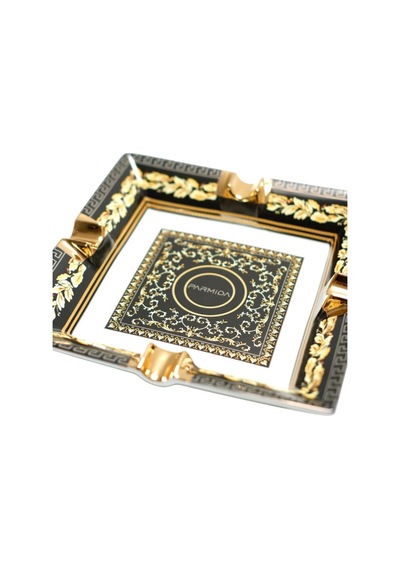 Parmida Siyah Gold Şeritli Desenli Dörtlü Porselen Puro Küllüğü - Tr9713