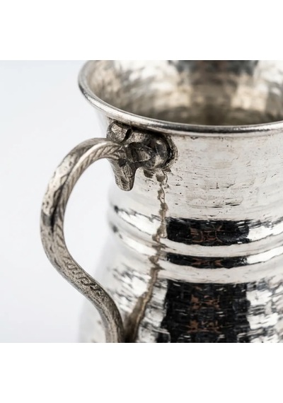 Bakır Ayran Tası Ve Bardak 200 Ml Dövme Kulplu Gümüş