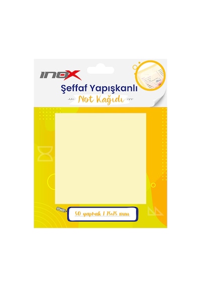 İnox Şeffaf Yapışkanlı Not Kağıdı 75x75 Sarı 50'li