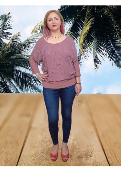 Boutique Venüs Tül ve Taş Detaylı Likralı Bluz Pembe