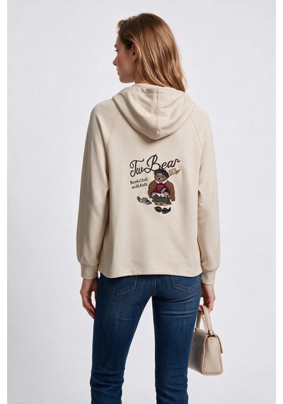On Kadın Kapüşonlu Tam Fermuarlı Reglan Kol Cepli Sweatshirt Taş