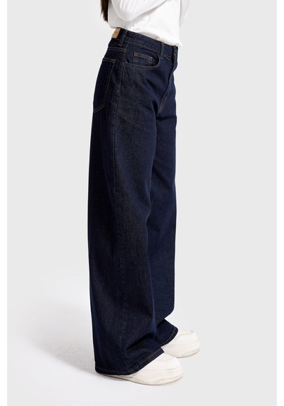 Itsbasic Kadın İndigo Renk 7w5-50 Palazzo Baggy Fit %100 Koton İç Boy 83cm Denim Jean